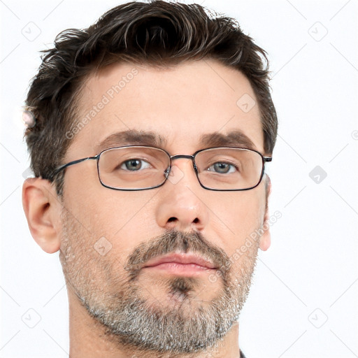 Neutral white adult male with short  brown hair and brown eyes