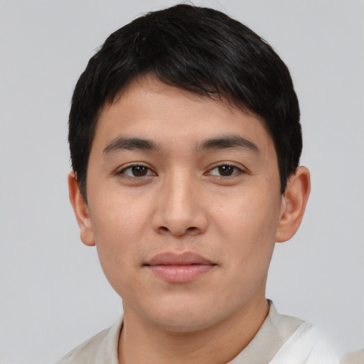 Neutral asian young-adult male with short  black hair and brown eyes