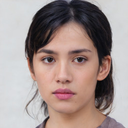 Neutral asian young-adult female with medium  brown hair and brown eyes