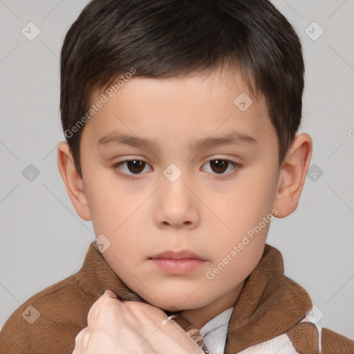 Neutral white child male with short  brown hair and brown eyes