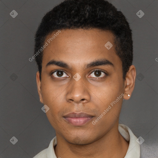 Neutral black young-adult male with short  brown hair and brown eyes