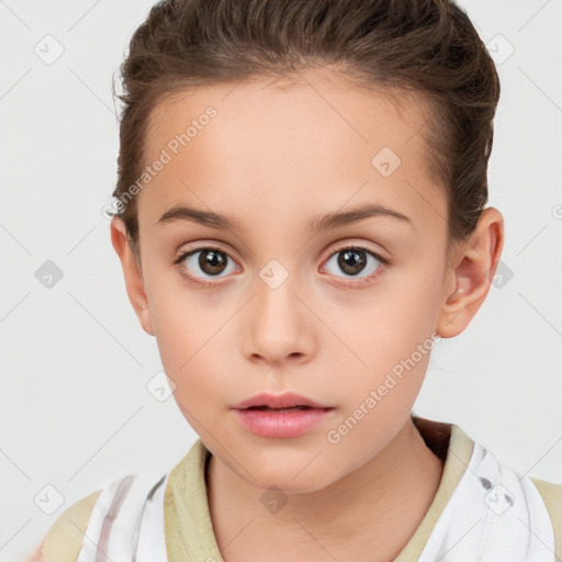 Neutral white child female with short  brown hair and brown eyes