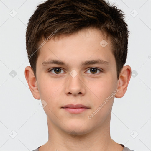 Neutral white child male with short  brown hair and brown eyes