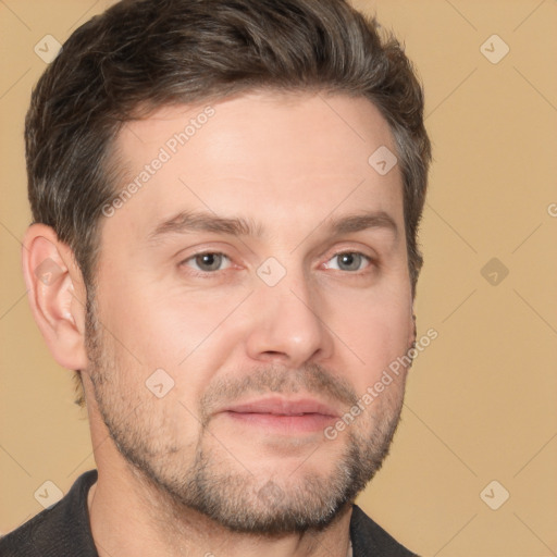 Neutral white adult male with short  brown hair and brown eyes