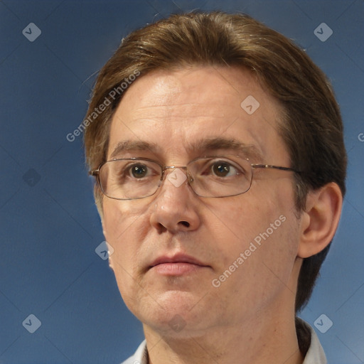 Neutral white adult male with short  brown hair and brown eyes