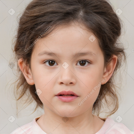 Neutral white child female with medium  brown hair and brown eyes