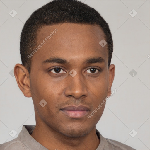 Neutral latino young-adult male with short  brown hair and brown eyes