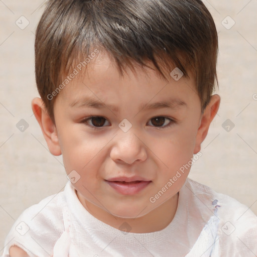 Joyful white child male with short  brown hair and brown eyes