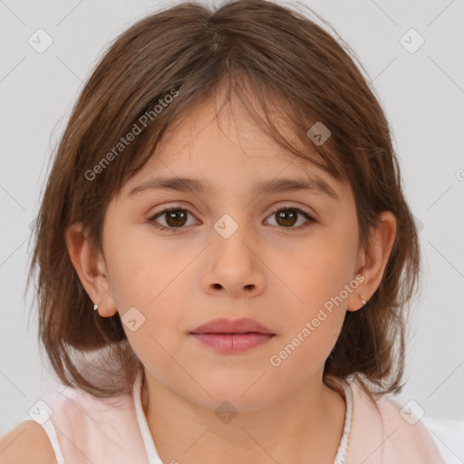 Neutral white child female with medium  brown hair and brown eyes