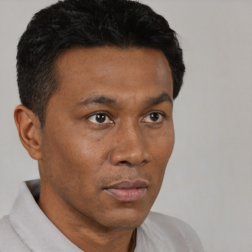 Neutral black young-adult male with short  brown hair and brown eyes