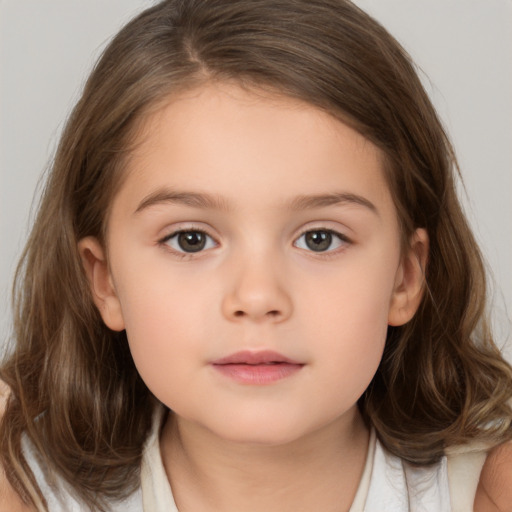 Neutral white child female with medium  brown hair and brown eyes