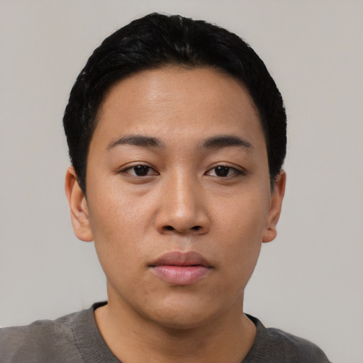 Neutral asian young-adult female with short  black hair and brown eyes