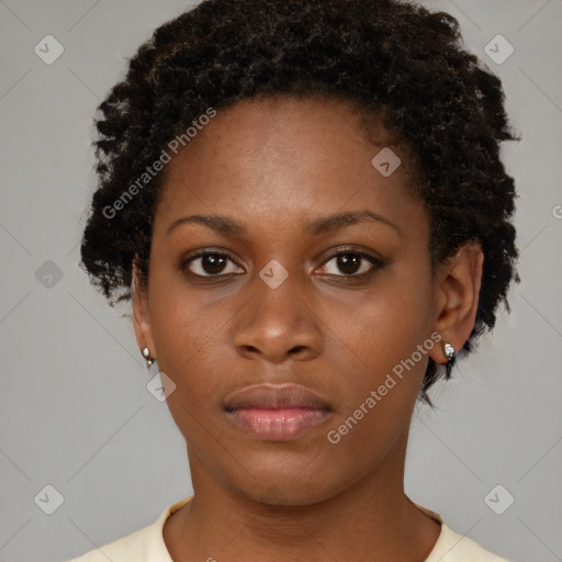 Neutral black young-adult female with short  brown hair and brown eyes