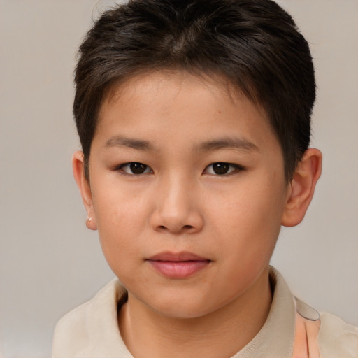 Neutral asian young-adult female with short  brown hair and brown eyes