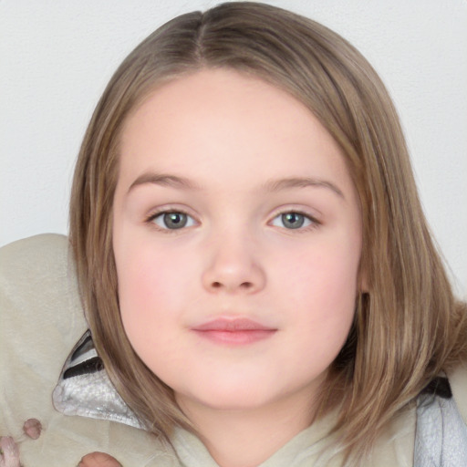 Neutral white child female with medium  brown hair and brown eyes