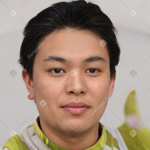 Neutral asian young-adult male with short  brown hair and brown eyes