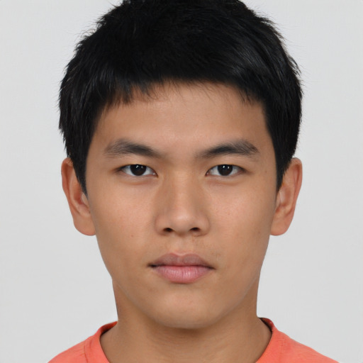 Neutral asian young-adult male with short  brown hair and brown eyes