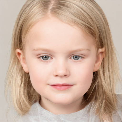 Neutral white child female with medium  brown hair and grey eyes