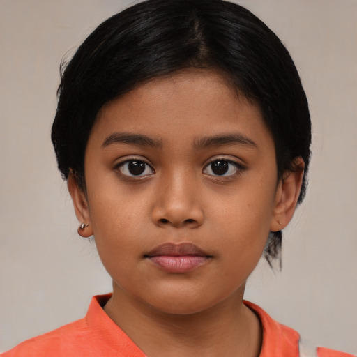 Neutral asian child female with medium  brown hair and brown eyes