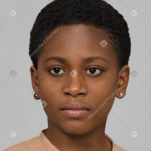 Neutral black young-adult female with short  brown hair and brown eyes