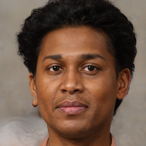 Neutral black young-adult male with short  brown hair and brown eyes