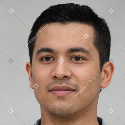 Neutral asian young-adult male with short  black hair and brown eyes