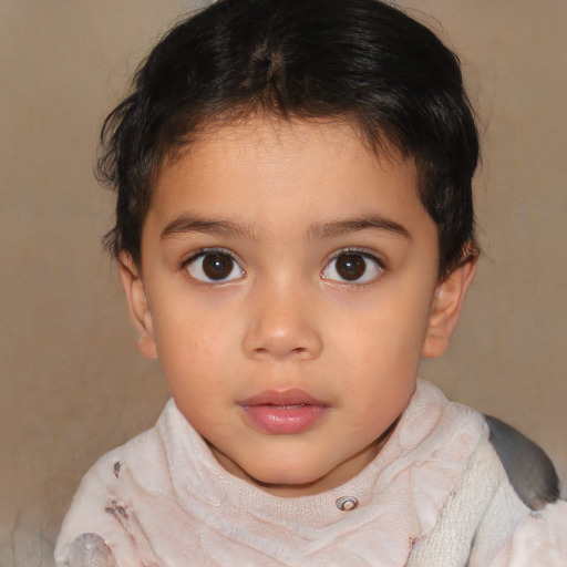 Neutral white child female with short  brown hair and brown eyes