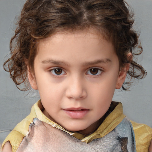 Neutral white child female with medium  brown hair and brown eyes