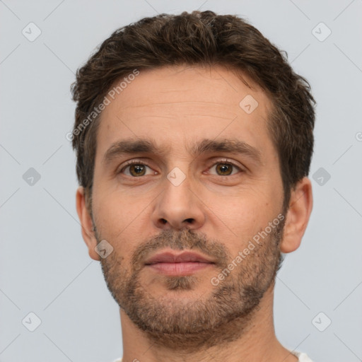 Neutral white adult male with short  brown hair and brown eyes