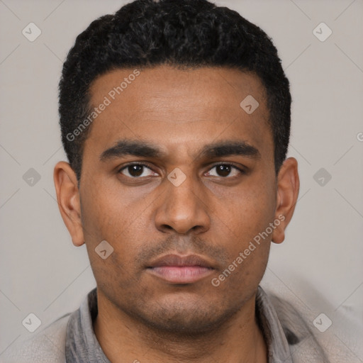 Neutral latino young-adult male with short  brown hair and brown eyes