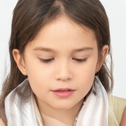 Neutral white child female with long  brown hair and brown eyes