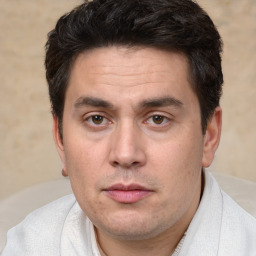 Neutral white adult male with short  brown hair and brown eyes