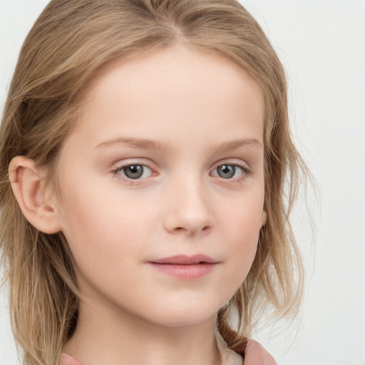 Neutral white child female with long  brown hair and blue eyes