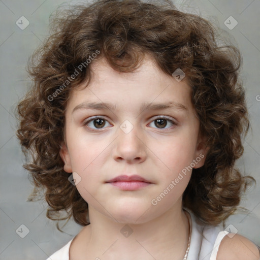 Neutral white child female with medium  brown hair and brown eyes