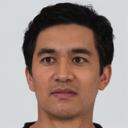 Neutral asian young-adult male with short  black hair and brown eyes