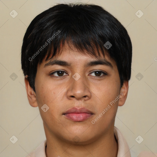 Neutral asian young-adult male with short  brown hair and brown eyes