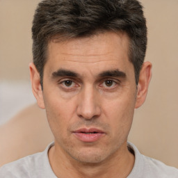 Neutral white adult male with short  brown hair and brown eyes