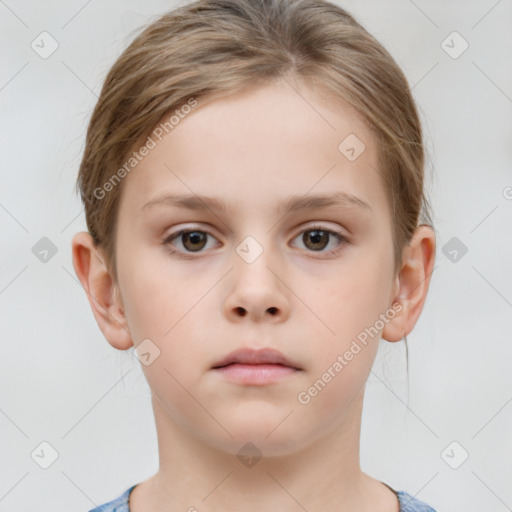 Neutral white child female with short  brown hair and brown eyes