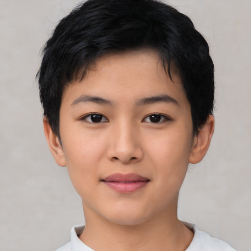 Neutral asian young-adult female with short  black hair and brown eyes