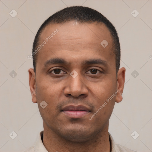 Neutral latino young-adult male with short  brown hair and brown eyes