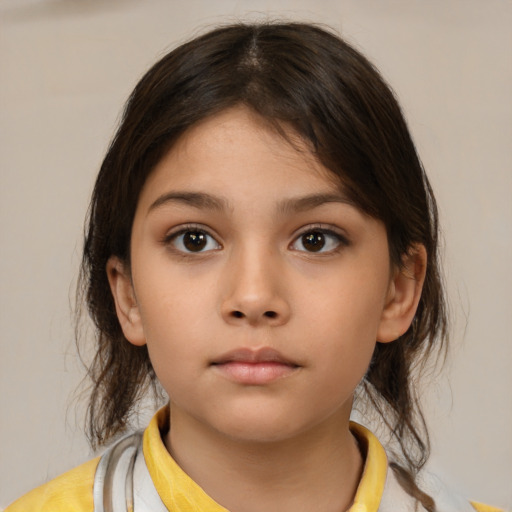 Neutral white child female with medium  brown hair and brown eyes