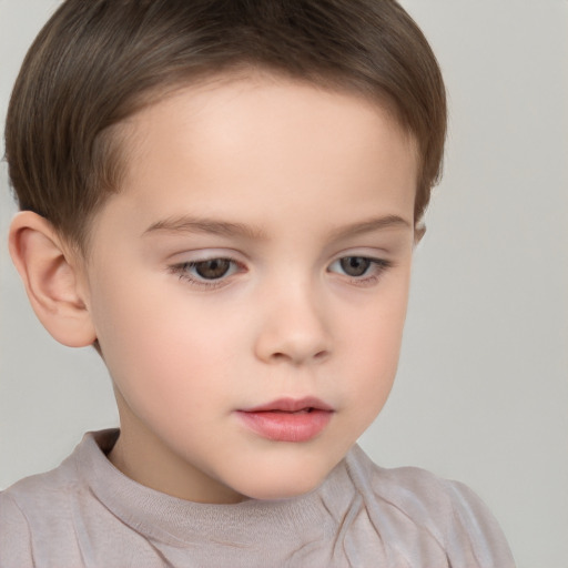 Neutral white child female with short  brown hair and brown eyes