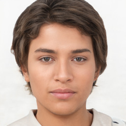 Neutral white young-adult female with short  brown hair and brown eyes