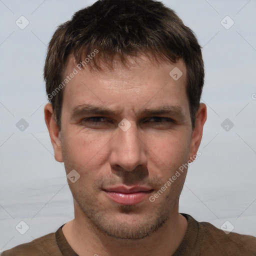 Neutral white adult male with short  brown hair and brown eyes