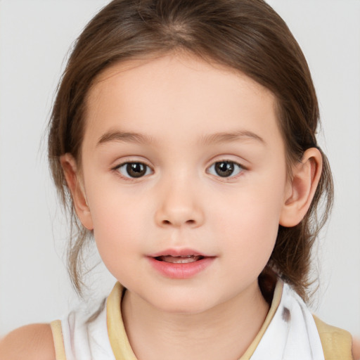 Neutral white child female with medium  brown hair and brown eyes