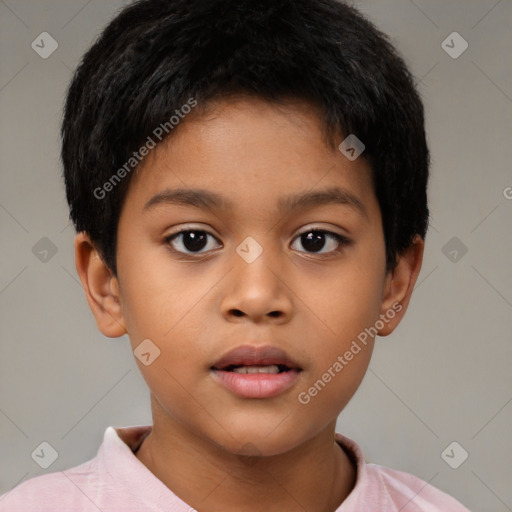 Neutral latino child female with short  brown hair and brown eyes