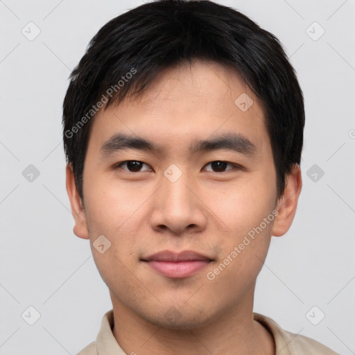 Neutral asian young-adult male with short  black hair and brown eyes