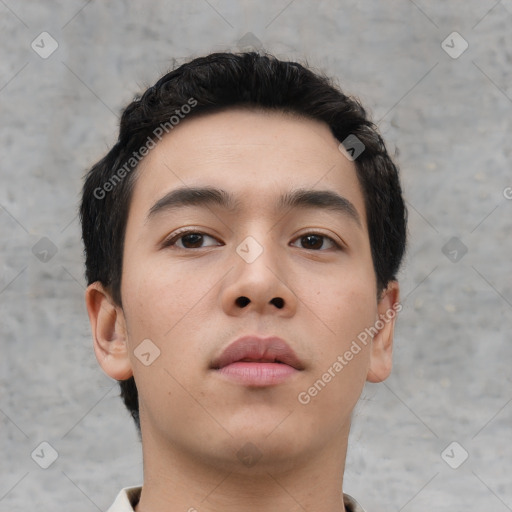 Neutral asian young-adult male with short  brown hair and brown eyes