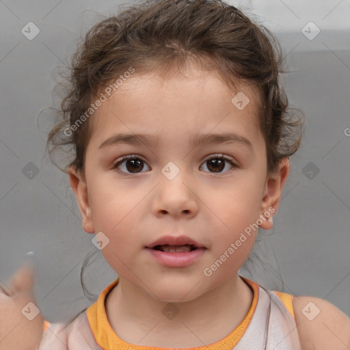 Neutral white child female with short  brown hair and brown eyes