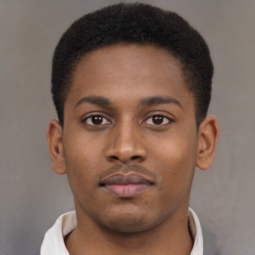 Neutral latino young-adult male with short  brown hair and brown eyes